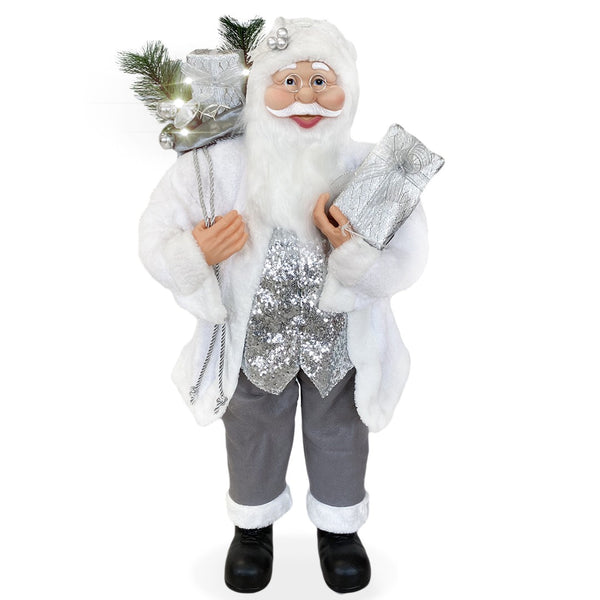 Marionnette Père Noël H90 avec Lumières et Sons Blanc et Argent acquista