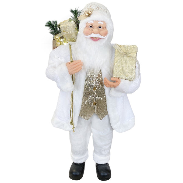 Marionnette Père Noël H90 cm avec Lumières et Sons Blanc et Or sconto