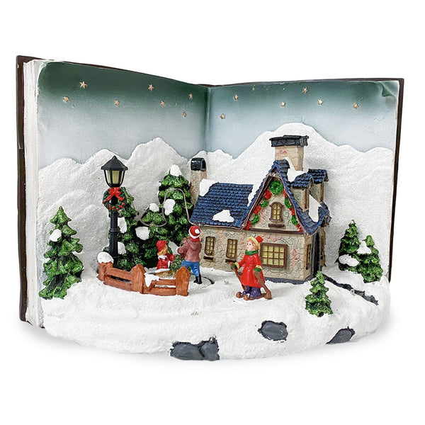 Village de Noël 31x19x21 cm Gris Livre avec Lumières Sons Mouvement sconto