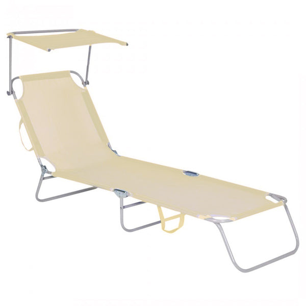 Chaise longue en textilène avec dossier réglable et parasol beige sconto