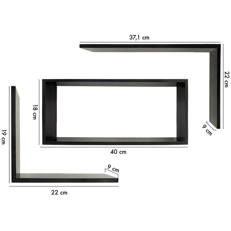 Mensole Decorative 3 pz Rettangolare da Parete Portaoggetti in Legno Nero-4