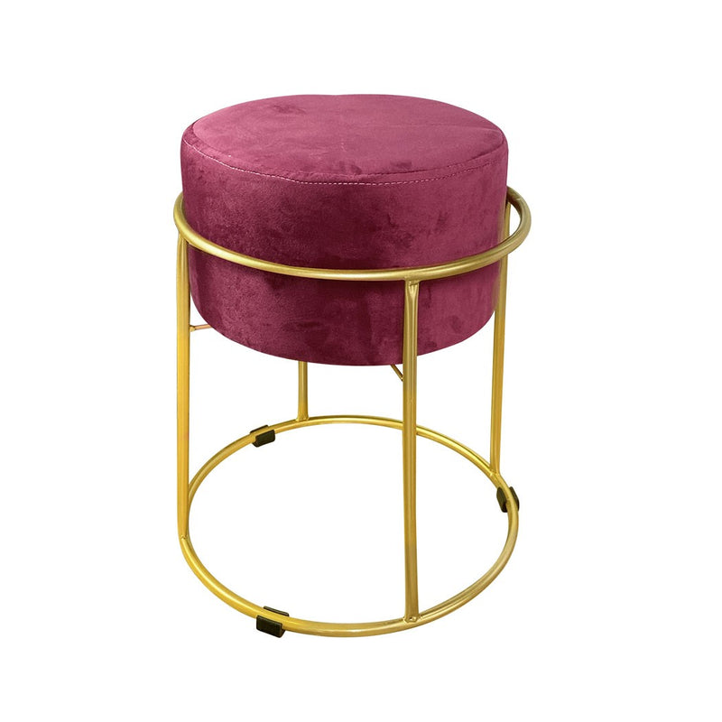 Pouf in Velluto Bordeaux 44x38 cm con Struttura in Metallo Oro-1