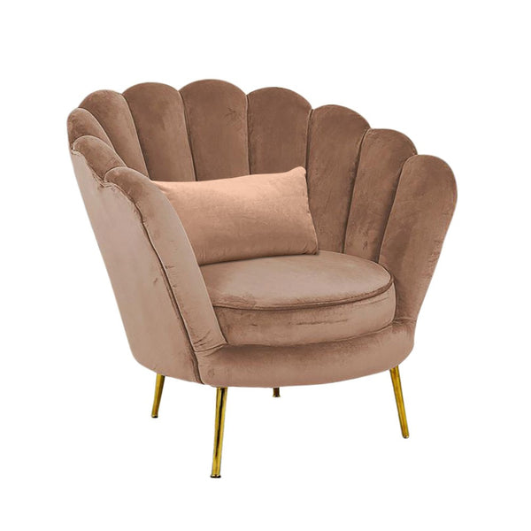 Fauteuil Shell 78x73x78 cm Pieds Or Vintage Sofia Velours Marron acquista