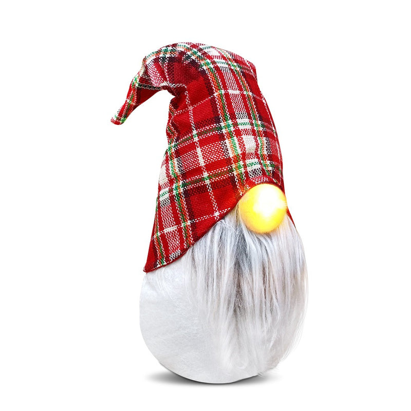 Gnomo di Natale H45 cm con Luce Bianco con Cappello Scozzese-2