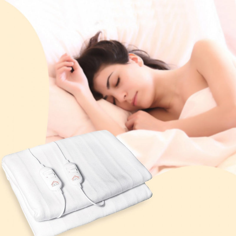 Coperta Termica Elettrica Matrimoniale 120W in Poliestere Bianco-4