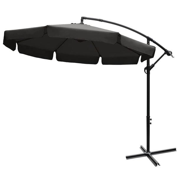 online Parasol de jardin Ø3m déporté avec frange Grise