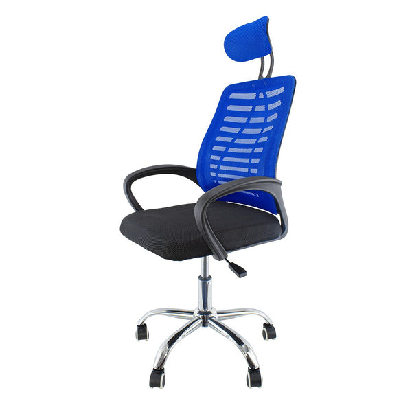 acquista Chaise de bureau de direction bleue avec appui-tête et accoudoirs