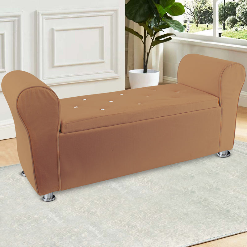 Panca Scendiletto Pouf Contenitore 120x39x55 cm in Tessuto Effetto Velluto Tortora-4