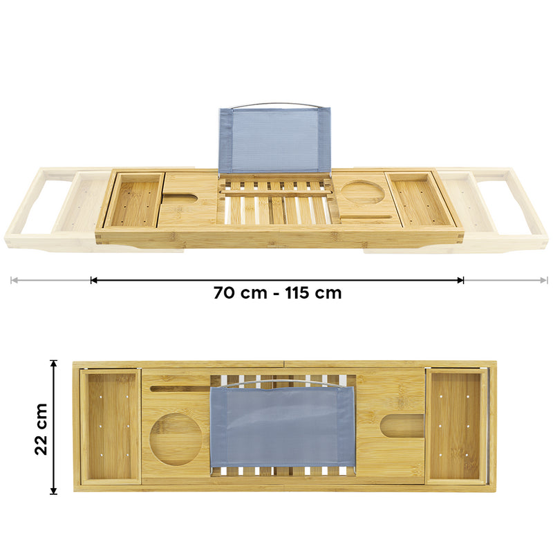 Vassoio Porta Oggetti per Vasca da Bagno Estensibile 70-115 cm in Bambù Naturale-5