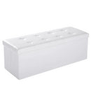 Baule Cassapanca Pouf Contenitore con Coperchio Imbottito in Similpelle Bianco-1