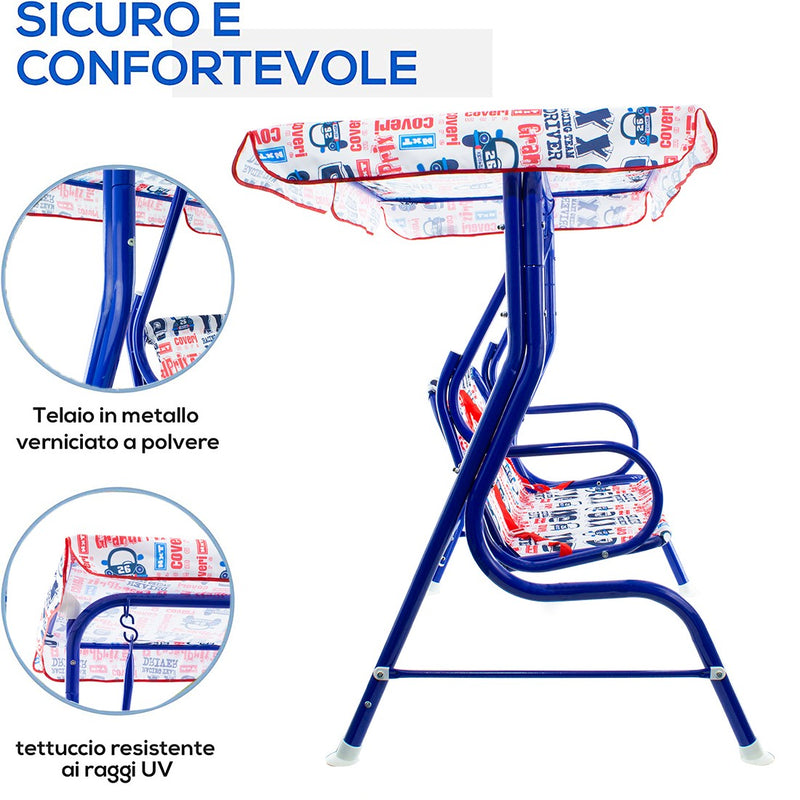 Dondolo da Giardino per Bambini 2 Posti con Parasole Cinture di Sicurezza-2