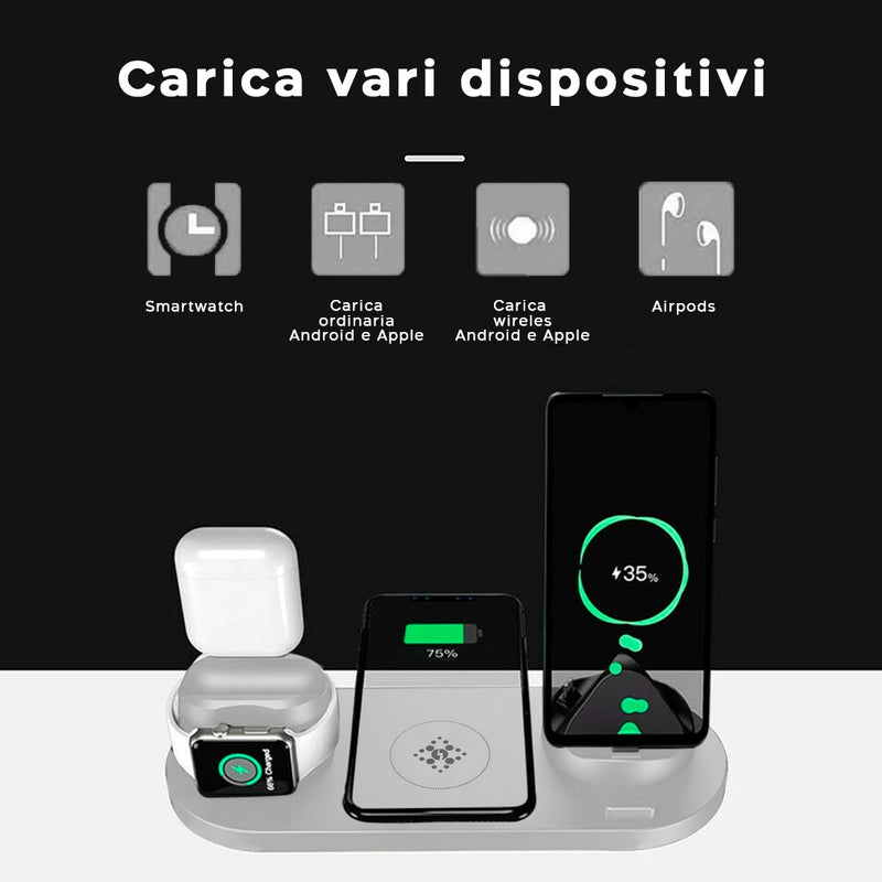 Stazione di Ricarica Wireless 6 in 1 Compatibile per  iPhone AirPods Apple Watch Bianco-3