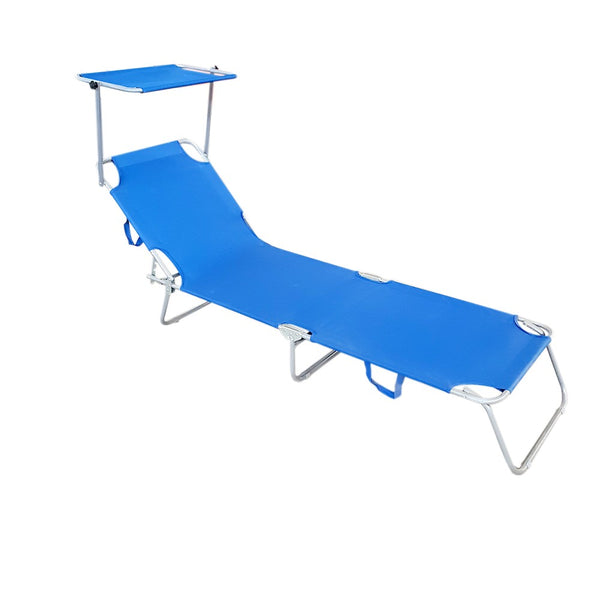 sconto Chaise Longue Pliante avec Dossier Réglable et Parasol Bleu Clair