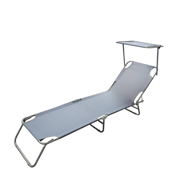 sconto Chaise Longue Pliante avec Dossier Réglable et Parasol Gris