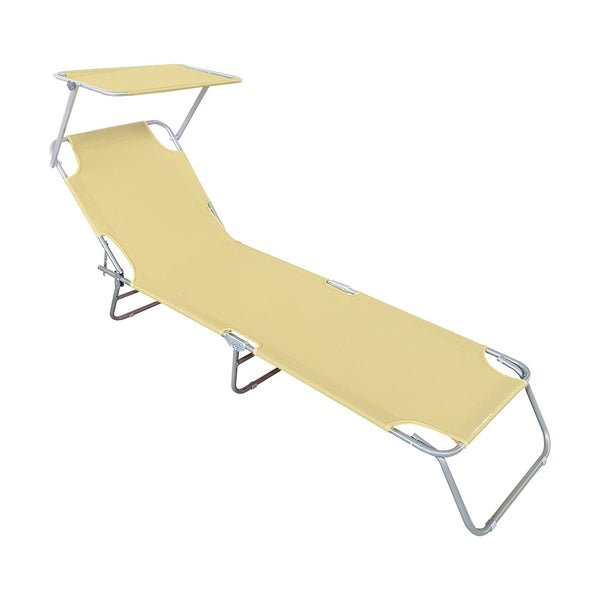 Chaise Longue Pliante avec Dossier Réglable et Parasol Beige prezzo