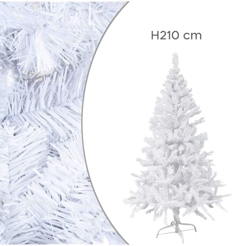 Albero di Natale Bianco 210 cm Abete Artificiale Rami Pieghevoli Bianco Natale-5