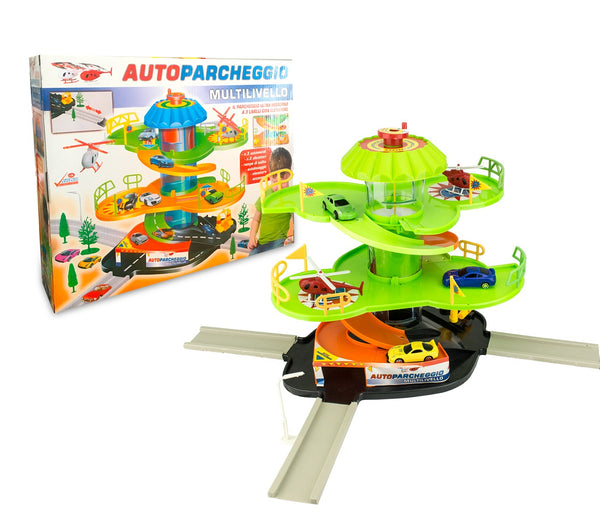 acquista Garage à jouets pour enfants à plusieurs niveaux avec ascenseur pour voitures et hélicoptères