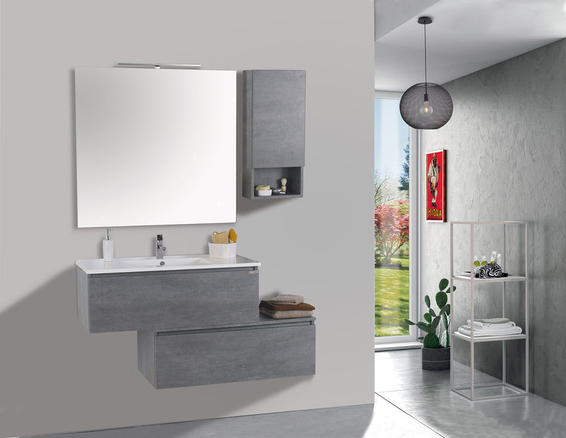 Mobile da Bagno Sospeso 100cm Pensile P18cm Mazzoni Boston 15 Grigio Cemento-2