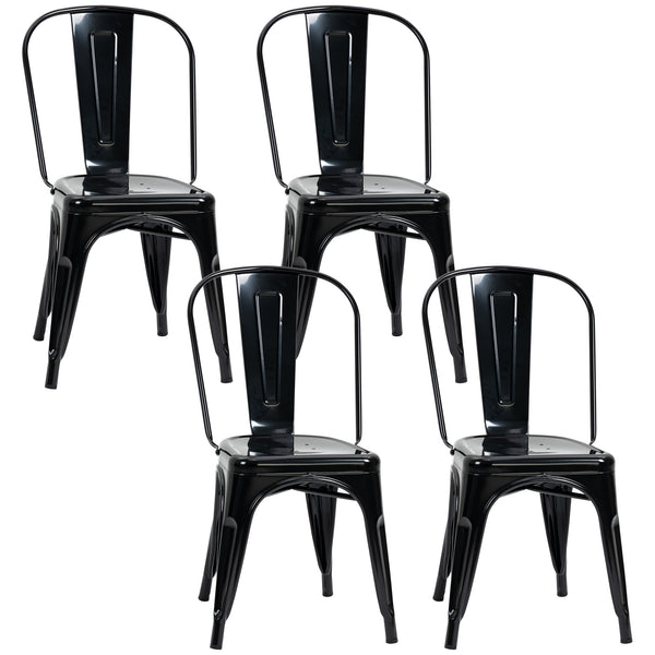 sconto Lot de 4 chaises de cuisine empilables 53x45x85 cm en acier noir