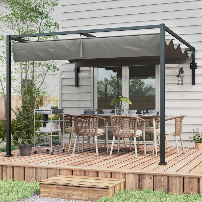 Pergola Gazebo  con Tettuccio Retrattile e Fori di Drenaggio 3x4m in Acciaio e Poliestere Grigio-8