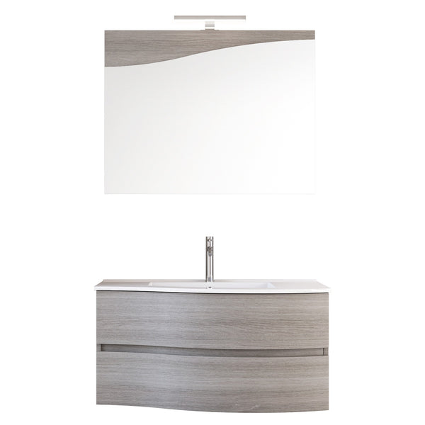 Meuble de Salle de Bain Suspendu 90 cm Bonussi Lavabo et Miroir Corona Eucalyptus Bois Gris online