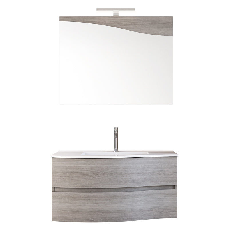 Mobile Bagno Sospeso 90 cm Lavabo e Specchio Bonussi Corona Legno Grigio Eucalipto-1