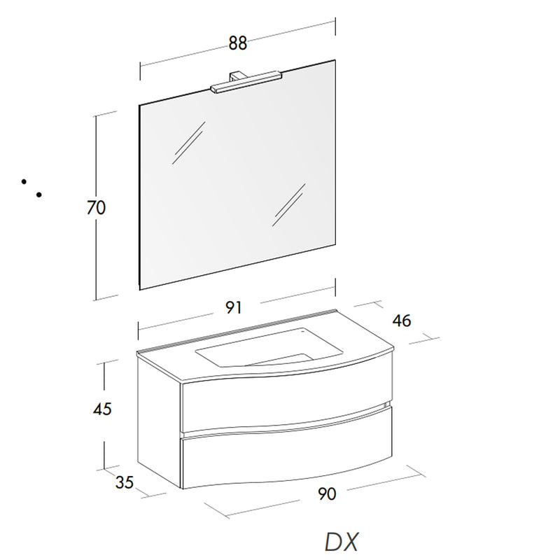 Mobile Bagno Sospeso 90 cm Lavabo e Specchio Bonussi Corona Bianco Larice-6