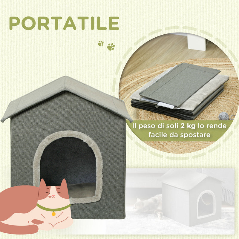 Casetta per Gatti 39x43,5x40,5 cm  2 Entrate con Cuscini Verde-5