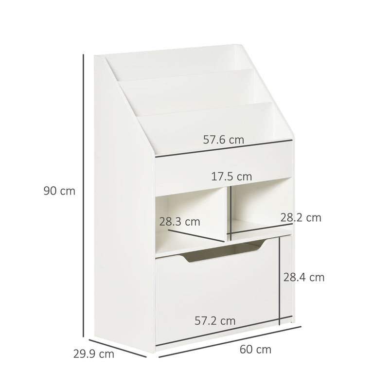 Libreria per Bambini 60x29,9x90 cm con Ripiani e 1 Cassetto in MDF Bianco-3