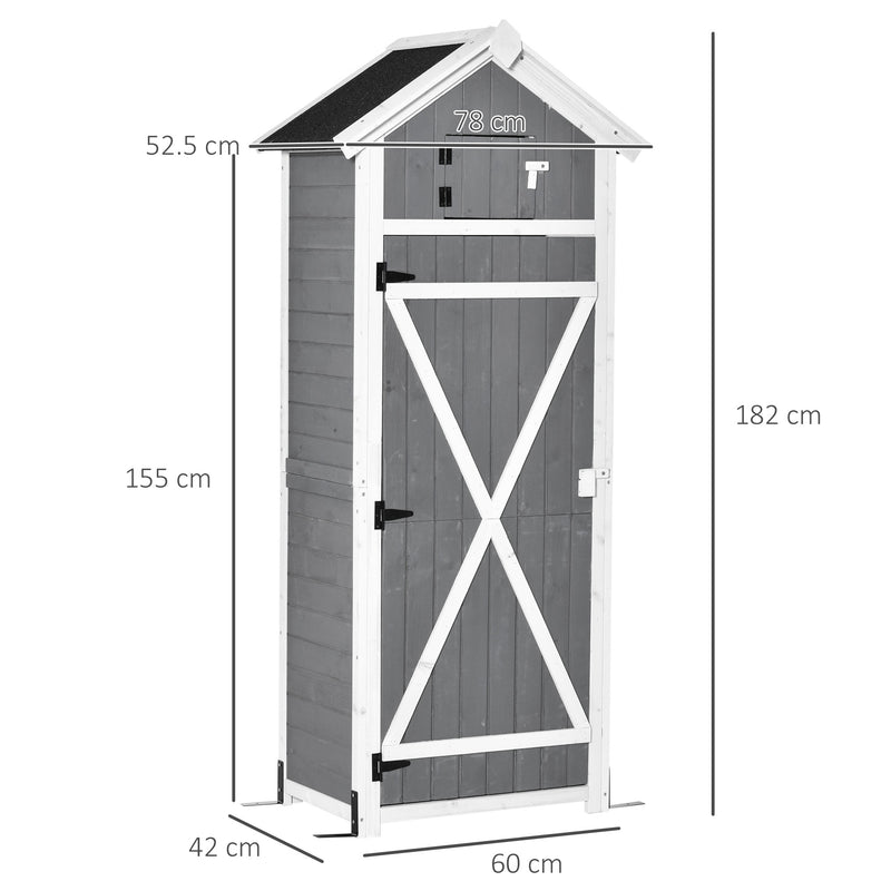 Casetta Box da Giardino Porta Attrezzi 78x52,5x182 cm con Ripiano Rimovibile e Tavolo da Lavoro in Abete  Grigia-3