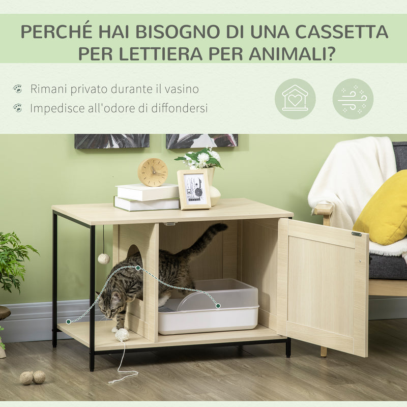 Lettiera per Gatti a Mobile 80x48x55 cm in Legno e Acciaio Quercia-7