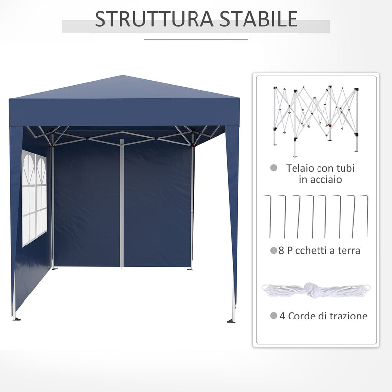 Gazebo Pieghevole Pop Up 2x2m in Poliestere e Acciaio Blu-8