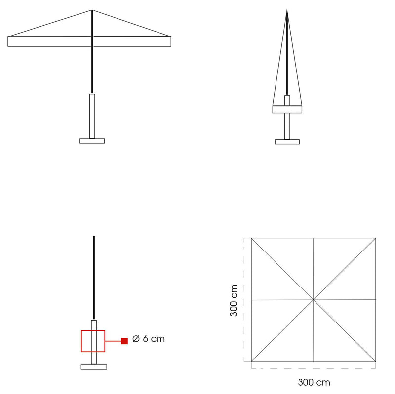 Ombrellone da Giardino 3x3m in Legno Telo in Acrilico con Balza Danieli Bangkok Ecrù-5