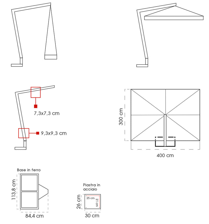 Ombrellone da Giardino Decentrato 3x4m in Legno Telo in Acrilico Danieli Tokio Ecrù-5