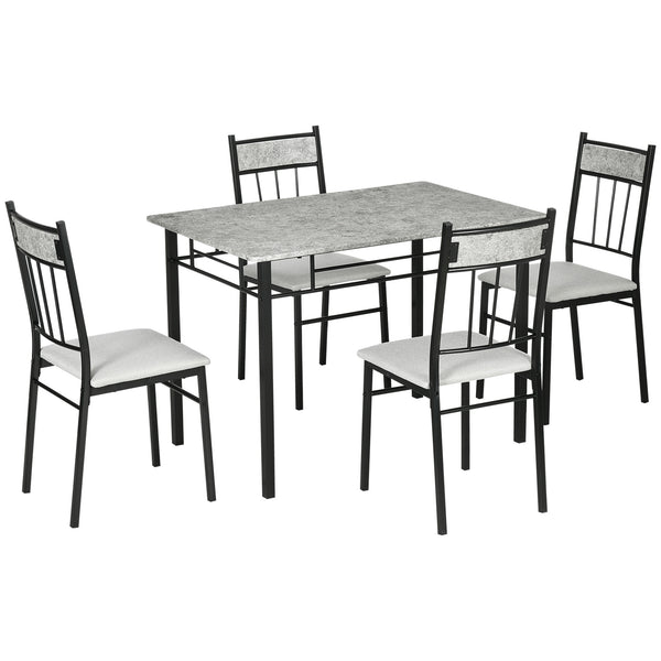 prezzo Ensemble de salle à manger table et 4 chaises assise rembourrée en métal gris et noir et MDF