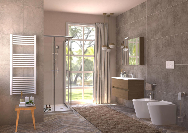 Coppia di Sanitari WC e Bidet a Terra Filo Muro in Ceramica 36,5x54,5x39,5 cm Oceano Bonussi Bianco Lucido-2