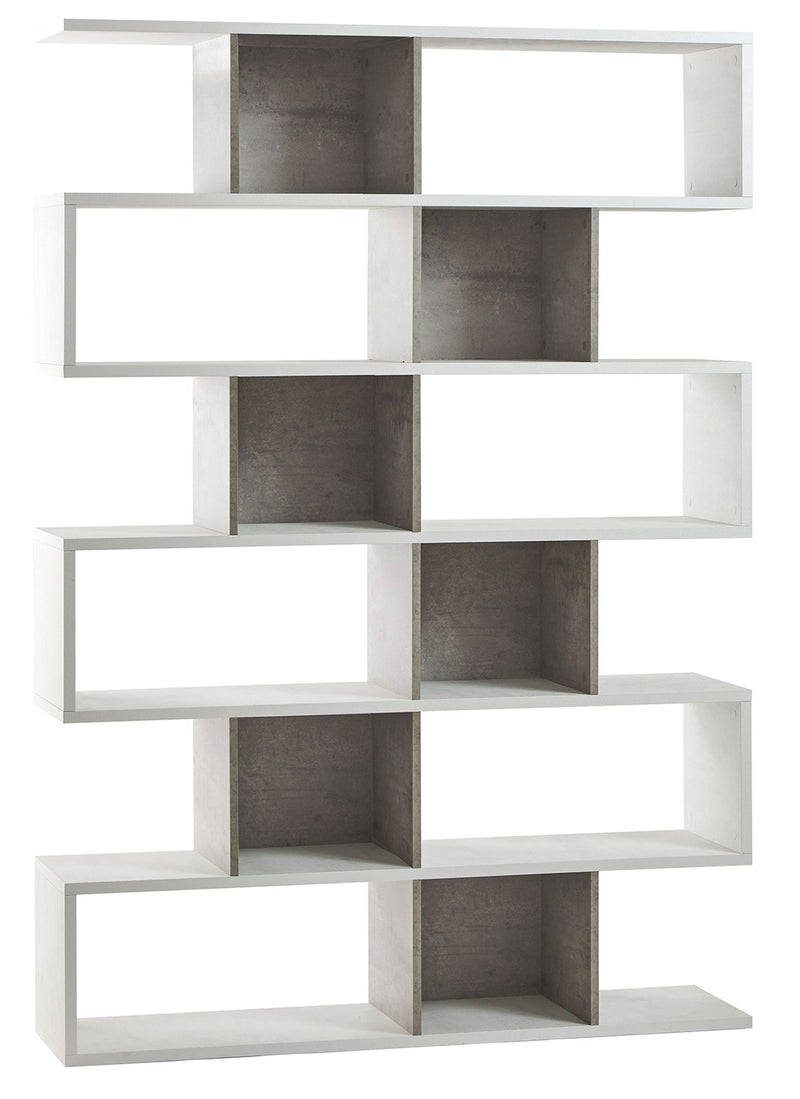 Libreria Modulare 6 Ripiani 150x215x38 cm Ossido Bianco/Cemento-1