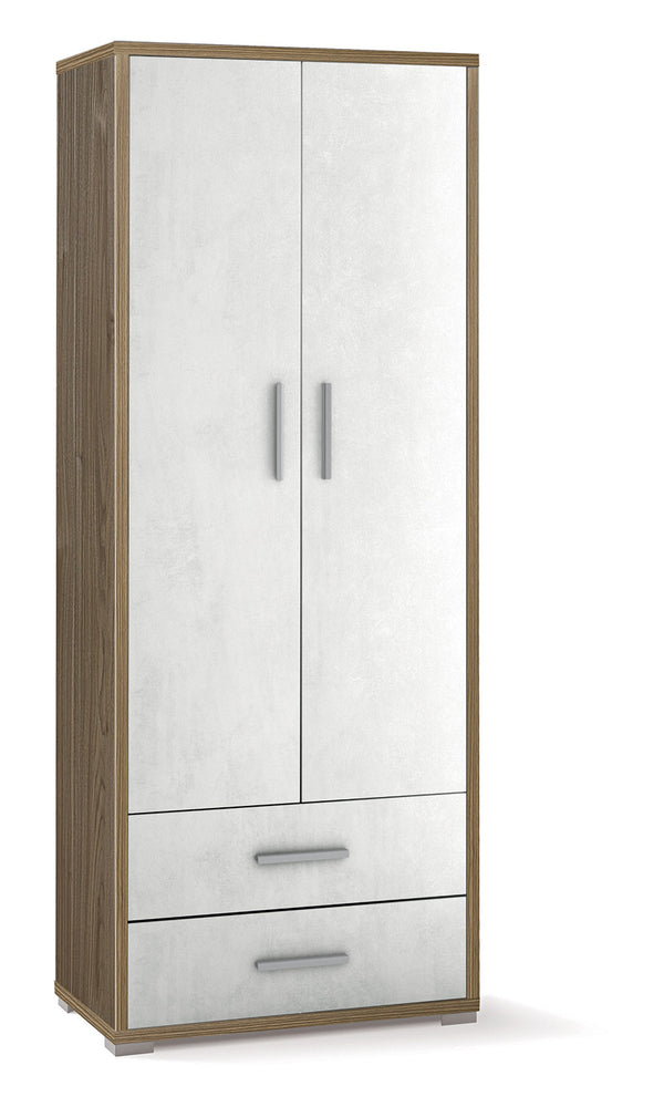 Armadio 2 Ante 2 Cassetti 71x182x41 cm Noce Stelvio/Ossido Bianco prezzo