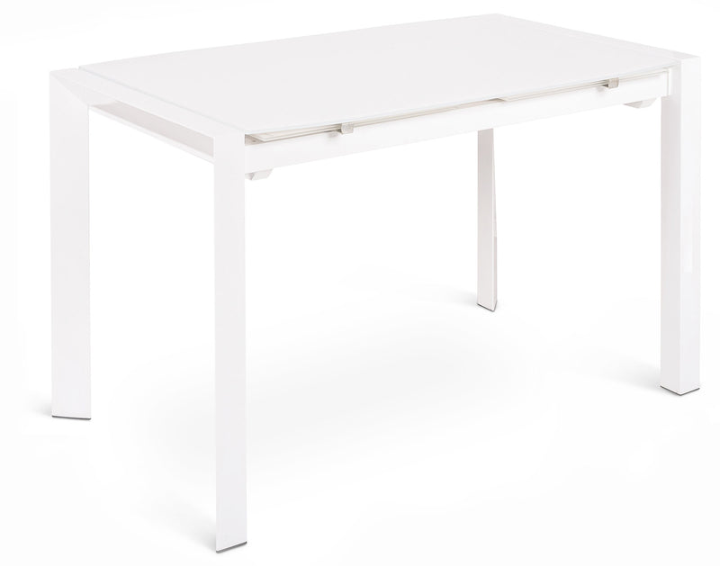 Tavolo Allungabile 136/236x85x76 cm in Metallo con Top in Vetro Bianco-1