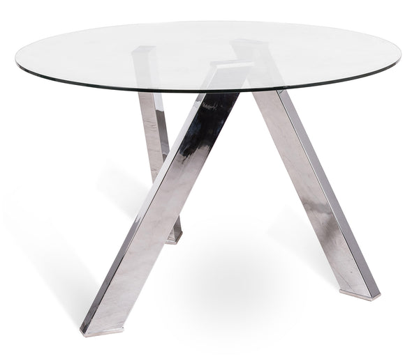 Table Ronde Ø120x75 cm Plateau Verre Pieds Métal Chromé online