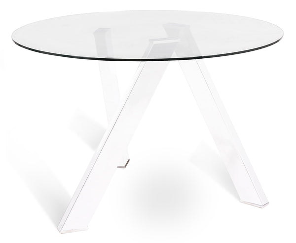 Table Ronde Ø120x75 cm Plateau Verre Pieds Métal Blanc online