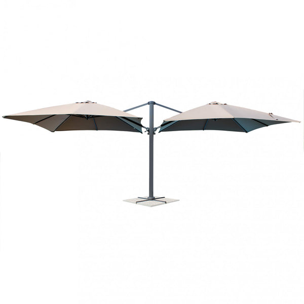 Parasol de jardin double Archimede 3x3m en aluminium anthracite avec serviette gris tourterelle sconto