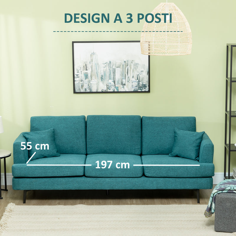 Divano 3 Posti 229x88x88 cm in Tessuto Verde-5