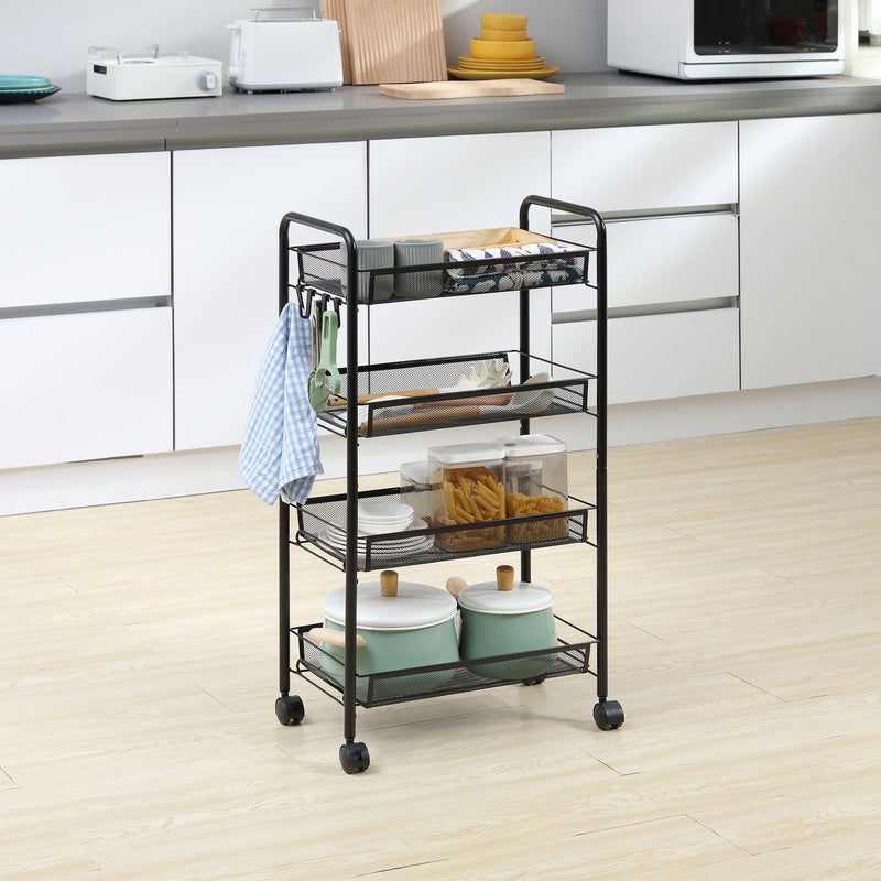 Carrello da Cucina a 4 Ripiani 45x26,5x84 cm in Acciaio e Polipropilene Nero-2