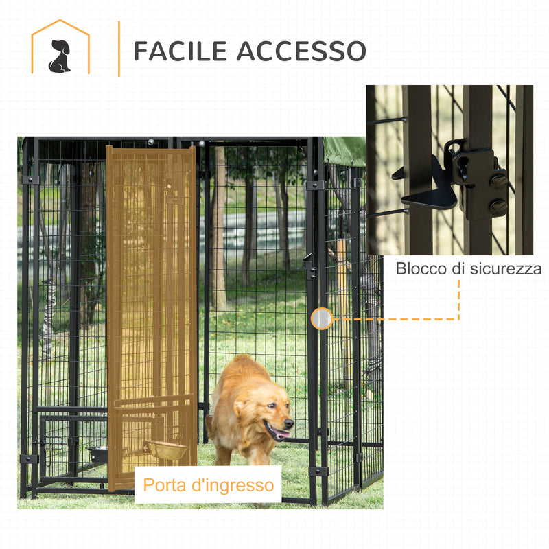 Kennel per  Cani da Esterno 244x122x183 cm in Acciaio e Tessuto Oxford Verde-6