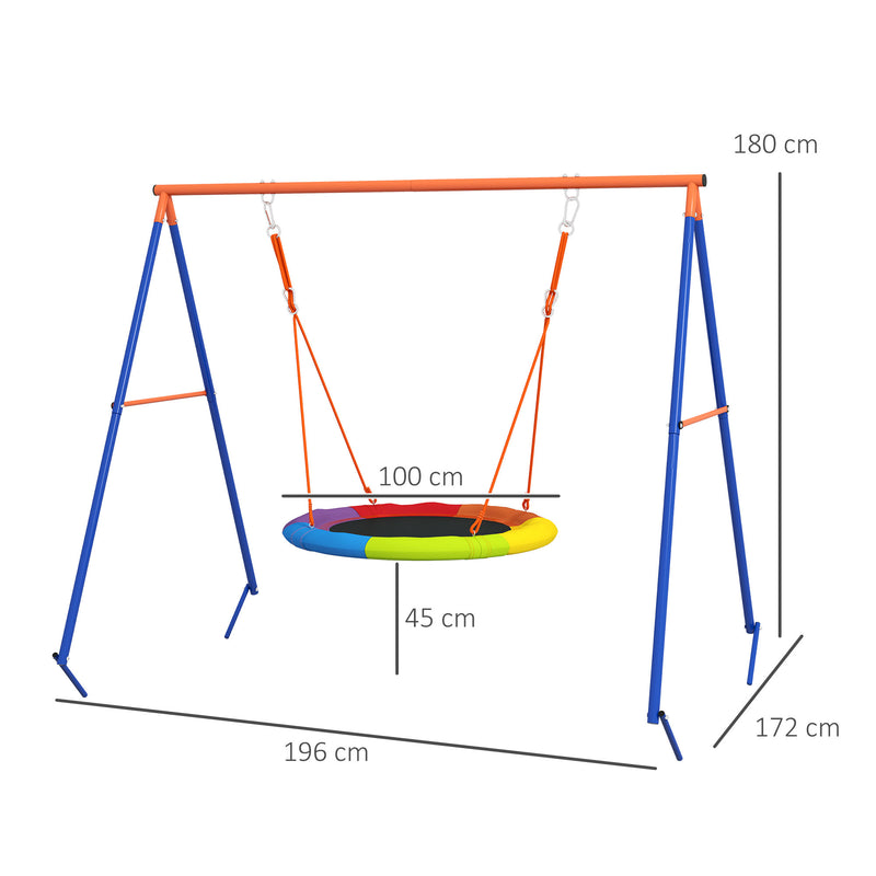 Altalena da Giardino a Nido per 1-2 Bambini  Rinforzato 196x172x180 cm in Metallo Multicolore-3