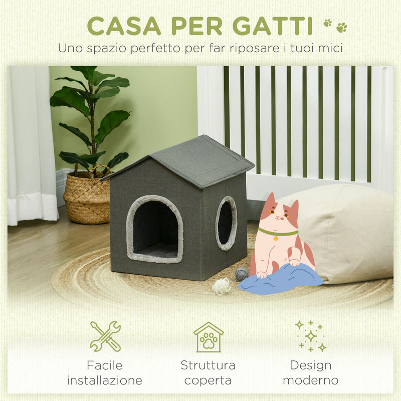 Casetta per Gatti 39x43,5x40,5 cm  2 Entrate con Cuscini Verde-6