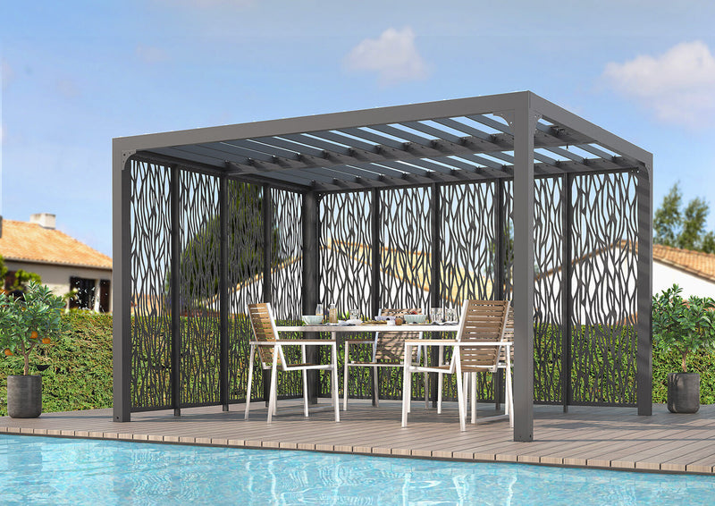 Pergola da Giardino 3,6x3 m in Alluminio con 8 Pannelli Moucharabieh Grigio Antracite-4