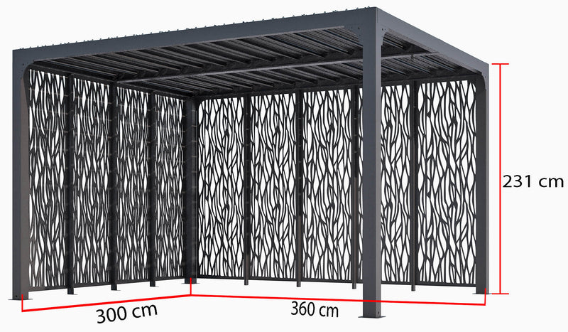 Pergola da Giardino 3,6x3 m in Alluminio con 8 Pannelli Moucharabieh Grigio Antracite-5