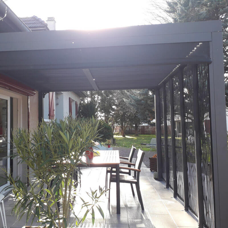 Pergola da Giardino 3,6x3 m in Alluminio con 4 Pannelli Moucharabieh e Tenda Laterale Grigio Antracite-7